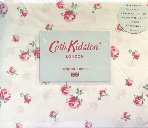 Juego de Sabanas CATH KIDSTON de la Coleccion de Lujo para el Hogar de Londres, 4 Piezas, 200tc, Rosa Floral, 100% Algodon Percale, Fresco y Ligero (SCATTERED ROSE, King (Tamaño Estandar de EE. UU.)), Blanco - Imagen 6