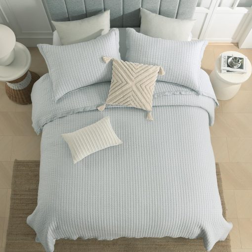 Colchas de algodon KALOOLA Queen Size, Colcha de cama acolchada ultraligera 100% algodon, Juego de 3 piezas de colcha acolchada solida gris-azul Pick Stitch estilo chic moderno, para todas las estaciones - Imagen 7