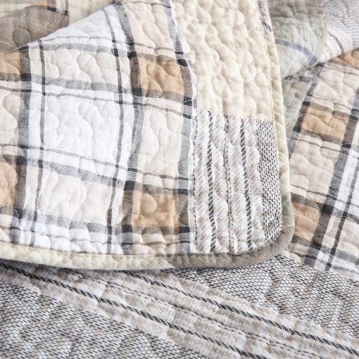 SahSahCasa Colcha Queen Size, Juego de Colcha Queen, Set de Ropa de Cama de Colcha Queen 100% Algodon, Edredones Ligeros de Cuadros Reversibles Estilo Granja para Cama Queen, Beige/Gris/Marron - Imagen 5