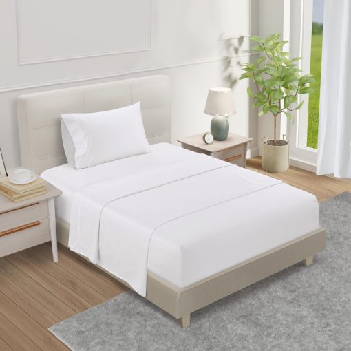 Juego de Sabanas CHATEAU HOME COLLECTION Twin, Sabanas de 1000 Hilos Tamaño Twin de Algodon, Sabanas de Bolsillo Profundo de Algodon para Cama Twin y Fundas de Almohada (Hasta 17"), Tejido de Saten Juego de Sabanas de Lujo, Blanco
