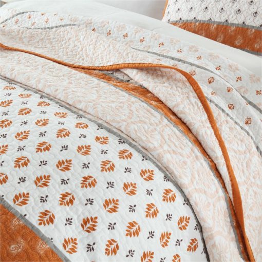 Edredon Tamano Queen - Juego de Edredon Floral de Algodon 100% Naranja Granja Colcha Suave Queen Edredon Ligero Tamano Queen Juego de Ropa de Cama Reversible Edredon Queen con 2 Fundas de Almohada - Imagen 4