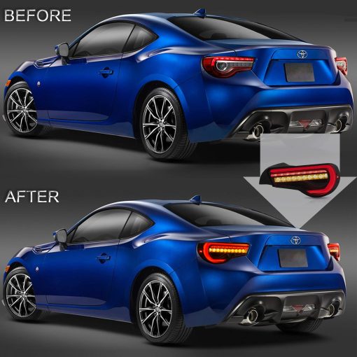 Luces traseras VLAND para Toyota 86 2012-2020, Subaru BRZ 2013-2020, Scion FRS 2013-2016, Lamparas traseras con DRL, Luz trasera tenue con senal de giro secuencial, humo - Imagen 5