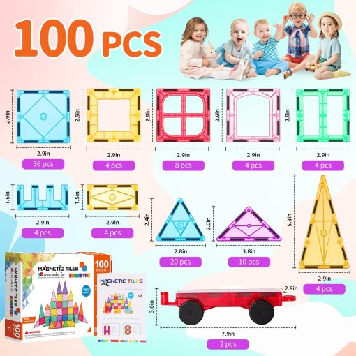 Bloques Magneticos, 100 Piezas Bloques Magneticos para Ninos, Juego de Juguetes Magnet 3D Montessori, Juguetes Educativos de Construccion STEM para Ninos y Ninas de 3+ Anos, Regalos de Navidad y Cumpleanos - Imagen 5