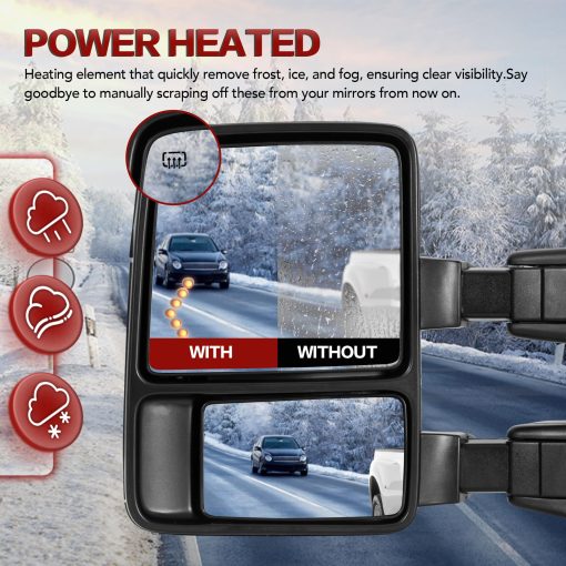 Espejos de remolque EVERESTWAY compatibles con Ford F250 F350 F450 F550 Super Duty 1999-2007 Espejo lateral del camion para conductor y pasajero Telescopio Cromo Potencia Calentado - Imagen 3