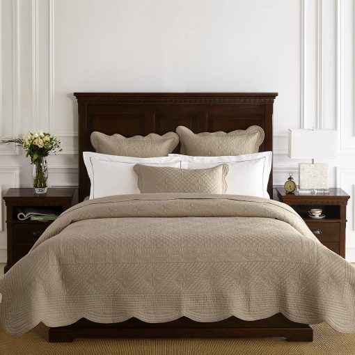 Colcha Matelasse de Lujo 100% Algodon Calla Angel Sage Garden Queen, Cafe