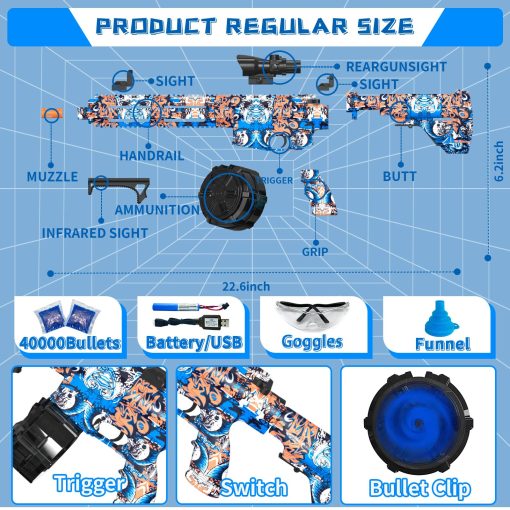 Pistola de Gel Automatica de Alta Velocidad, Pistola de Balas de Esparcimiento con 40000+ y Gafas de Proteccion, Juguetes Recargables de Balas de Esparcimiento para Actividades al Aire Libre Juego de Disparos Favores de Fiesta-Camuflaje - Imagen 5