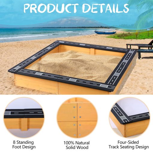 Arenero de Madera FAHKNS con Tapa - Pista de Carreras DIY - Asientos Tipo Pista - Proteccion de Arena, Forro Inferior - Gran Arenero para Ninos Actividades al Aire Libre, Almacenamiento de Juguetes, Jardineria de Flores - Imagen 5