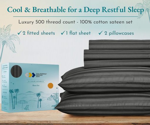 Juego de sabanas de lujo tamano Split King para cama ajustable, 100% algodon 500 hilos, ajuste perfecto, juego de 5 piezas con 2 sabanas ajustables Twin-Xl, juegos de sabanas a rayas Damask y fundas de almohada (Split King, Rayas - Gris) - Imagen 3