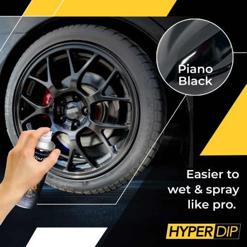 Kit de pintura para ruedas DipYourCar HyperDip, juego de pintura para llantas, capa de inmersion automotriz aplicable con aerosol, proteccion despegable para automovil, pintura para rines, capa brillante en aerosol - (Negro Piano) - Imagen 4