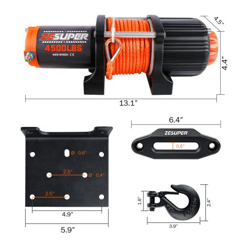 Malacate ZESUPER 4500 lb Impermeable IP67 con Control Remoto Inalambrico Cuerda de Malacate Sintetica Cabestrante Hawse Control Remoto Portatil de Malacate de ATV UTV 12V - Imagen 4