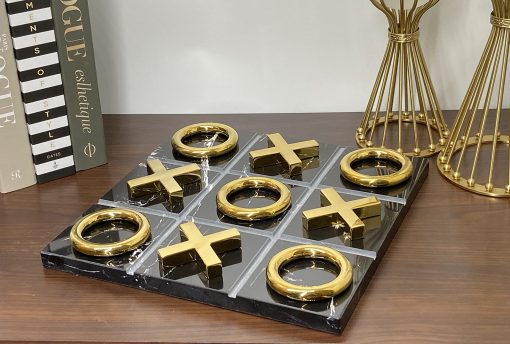 Juego de Tres en Raya de Marmol para Decoracion de Sala de Estar en Negro y Oro XO con Marmol Negro y Acero Inoxidable Dorado Tablero Decorativo de Mesa de Cafe - Imagen 2