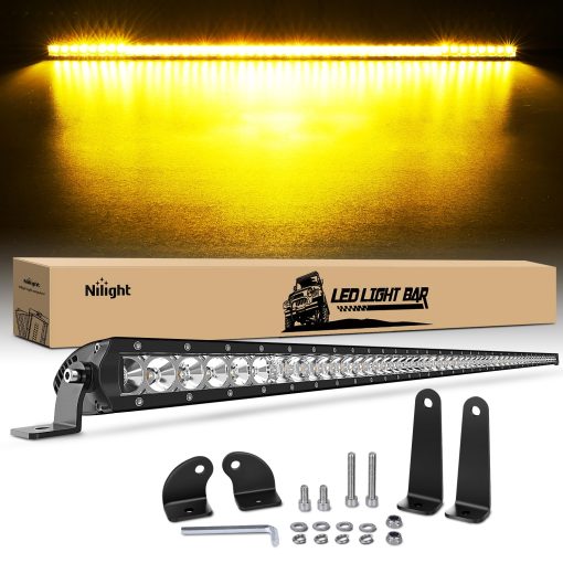 Barra de luz LED Nilight ambar 51 pulgadas 250W Super Slim Spot Flood Combo 24500LM 3D Driving Fog Off Road Lights para camiones Pickup SUV ATV UTV Boat 4x4 Van Camper-2 Style Mounting, 2 años de garantia