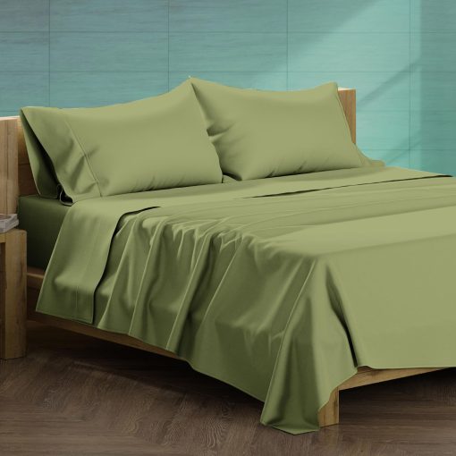 Juego de sabanas de algodon egipcio XOOX Linen 100% tamano queen - 1200 hilos 4 piezas de sabanas tamano queen de algodon egipcio, tejido de saten sabanas de lujo tamano queen, sabanas de alto conteo de hilos, bolsillo profundo de 19" - Verde Salvia