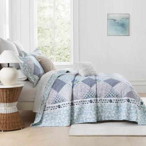 SahSahCasa Colcha de Cama California King 100% Algodon 120"x120", Cubrecama Acolchado Extra Grande, Colcha XL de Cama Ligera, 3 Piezas, Azul/Morado - Imagen 8