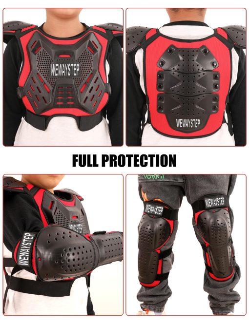 Equipo de Proteccion para Motocross para Ninos, Armadura de Motocicleta, Protector de Pecho, Chaleco de Armadura de Cuerpo de Motocicleta con Protectores de Codo y Rodilla (Negro) - Imagen 7