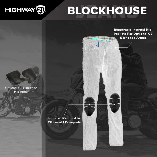 Highway 21 Jeans de Motocicleta para Hombre Blockhouse (Azul Oxford, US 32 Tall) - Imagen 3