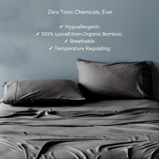 Juego de sabanas estandar ettitude 100% Lyocell de bambu organico, Ocean (Azul), Cal King, Sabanas transpirables, Ropa de cama, Sostenible, Saten, Tejido de origen vegetal, Suave como la seda, Bolsillos profundos - Imagen 2