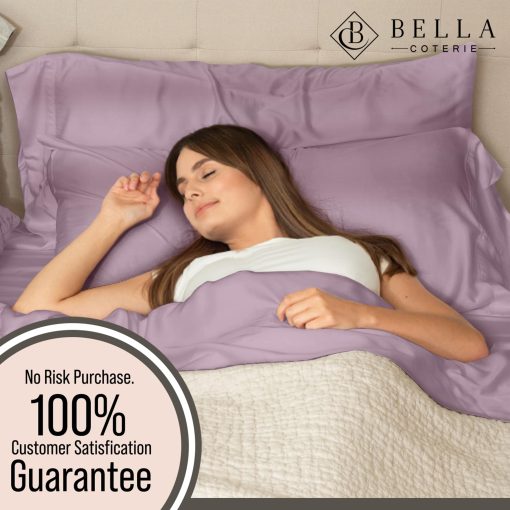 Juego de sabanas de lujo Bella Coterie Luxury Cal King Bamboo | Cultivo organico | Ultra suaves | Refrescante para los que duermen calientes | Bolsillos profundos de 18" | Viscosa Hecha de Bambu [Lila] - Imagen 5