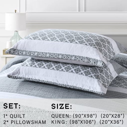 Sets de edredon King PERHOM 100% algodon, Edredon King Size gris azulado con estampado floral, Juego de ropa de cama King ligero para todas las estaciones, 3 piezas - Imagen 7