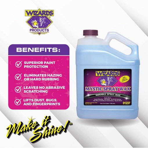 Wizards Mystic Spray Wax - Suministros rapidos para el detallado de autos - Cera de coche hidrofobica de polimero nano - Cera no tradicional para kit de cera de coche - Con fragancia agradable - 1 galon - Imagen 2