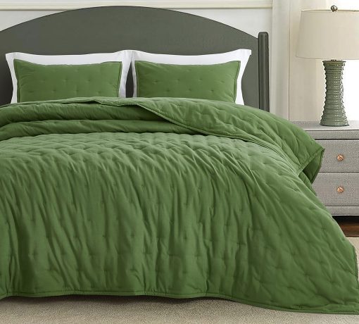 Juego de Edredon Chezmoi Collection de Tencel Modal Mezcla Tamano King, Verde Bosque - Edredon Ligero Suave con Diseno de Puntada en Forma de Luna para Todas las Estaciones