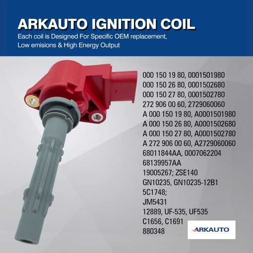 8PCS ARKAUTO HIGH ENERGY RED TOP IGNITION COIL UF535 A2729060060 A0001502780 PARA MERCEDES BENZ CL550 CLK550 CLS550 CLS550 E550 GL450 G550 GL450 GL550 ML550 S550 SL550 4.6 5.5 V8 M273 W211 W212 W221 - Imagen 4