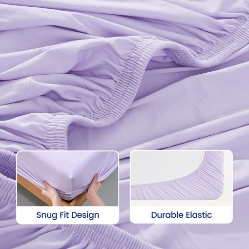 Juego de Sabana Ajustable Cooling Twin Size con 1 Funda de Almohada, Q-Max > 0.4 Aerocool® 2 PCS sin Sabana Plana, Refrigerante para Sudores Nocturnos, Durmientes Calurosos, Niebla de Lavanda - Imagen 4