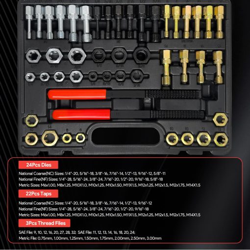 Juego de 49 piezas SZSYD Thread Chaser, Kit restaurador de roscas incluye 24 matrices de roscado, 22 machos de roscado y 3 limas de roscado, Kit de reparacion de roscas con tamano UNF, UNC y metrico - Imagen 2