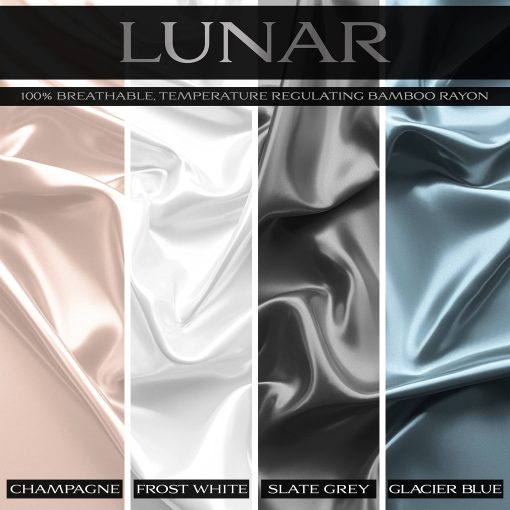Juego de sabanas 100 por ciento de rayon derivado de bambu de Lunar con correas en las esquinas, para personas que duermen calientes, suaves, ligeras, bolsillos extra profundos de 18? (Un juego) (Blanco Escarchado, King Dividido) - Imagen 4