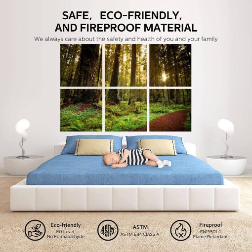 Paneles Acusticos de Arte Trail Redwood a Traves de arboles en el Bosque Secuoyas Imagenes 6 Pack Panel de Pared Decorativo Absorbente de Sonido con Cancelacion de Ruido Acolchado Insonorizado para Hogar y Oficina, 72"x48" - Imagen 5