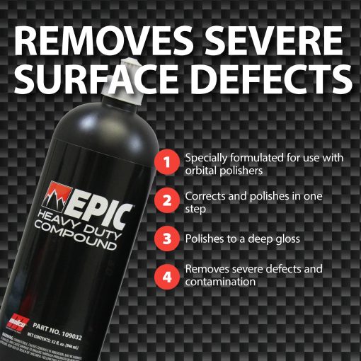 Malco Epic Heavy-Duty Compound - Compuesto para corregir y pulir la pintura de vehiculos / Elimina hasta aranazos de lija P1500 / Brillo profundo como en un salon de exposicion / 32 Oz. (109032) - Imagen 4