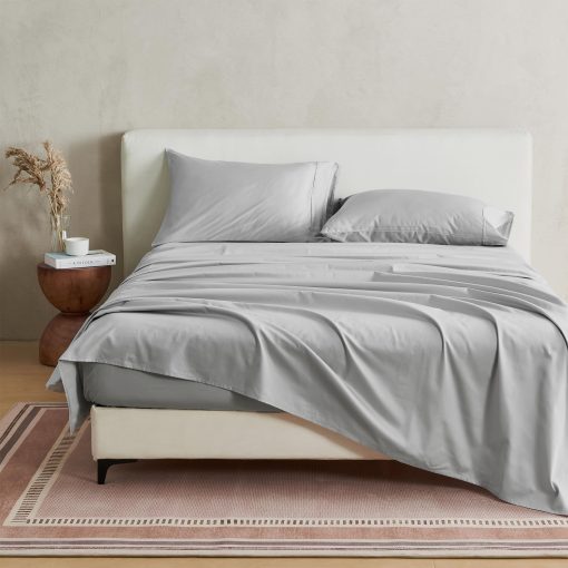 Juego de sabanas 100% algodon saten tamaño Queen - 4 piezas 15" bolsillo profundo Gris sabanas con fundas de almohada - Suave tejido saten, lujoso juego de ropa de cama de 400 hilos (Queen, Gris Niebla) - Imagen 3