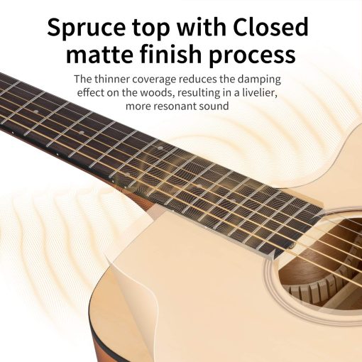 Kit de Guitarra Acustica Donner para Principiantes Adultos y Adolescentes - Kit de Inicio, Tamano Completo 41'' Cutaway Guitarra Acustica Paquete con Leccion en Linea Gratis, Estuche, Correa, Afinador, Cejuela, Cuerdas, Natural, DAD-140C - Imagen 5