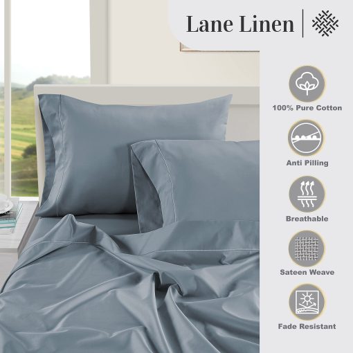 Juego de sabanas Lane Linen Split King para camas ajustables - 1000 hilos, 5 piezas, 100% algodon egipcio, tejido de saten, fresco, transpirable y suave, 2 sabanas ajustadas, se adapta a bolsillos de 17" de profundidad, azul frances - Imagen 5