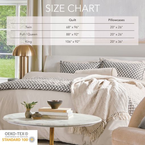Juego de Colchas Decorativas de Algodon Nate Home by Nate Berkus | Cubrecamas para todas las estaciones, Ropa de cama de mDesign, Tamaño King, 1 Colcha/2 Fundas de Almohada, Carbon/Pergamino - Imagen 4