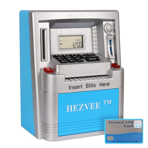 Hucha de cajero automatico para dinero real - Enseñando responsabilidad financiera a los niños, una hucha para niños mayores de 3 años - Combina diversion, aprendizaje para la banca, una hucha digital para niños - Empieza a ahorrar (Plata y Azul) - Imagen 2