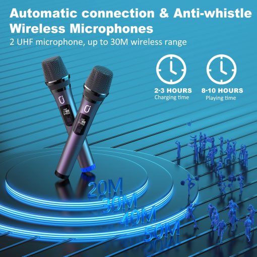 Maquina de Karaoke HWWR con 2 Microfonos Inalambricos, Altavoz Karaoke Bluetooth Portatil para Exteriores, Sistema de PA de Fiesta Grande con Luces de Discoteca para Reuniones, Los Mejores Regalos para la Familia - Imagen 3