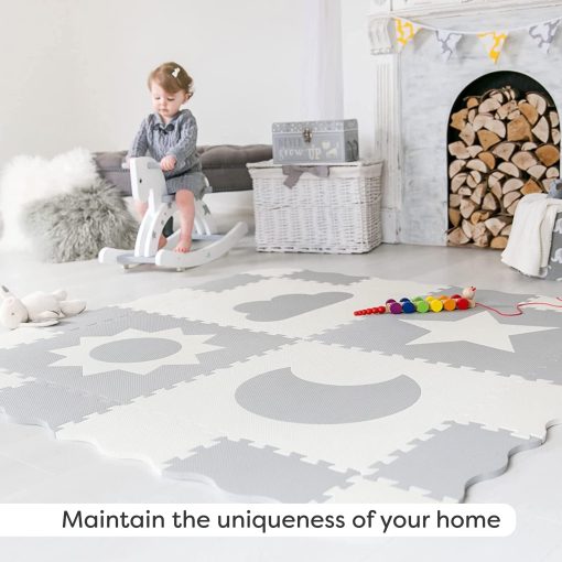 Tapete de Juego para Bebes - 61"x61" Extra Grande, Gris y Blanco, Entrelazado, Espuma No Toxica, Seguro para Bebes e Infantes - Imagen 8
