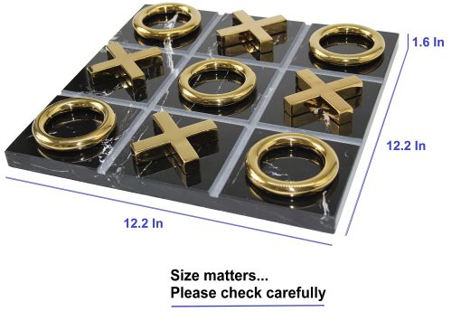 Juego de Tres en Raya de Marmol para Decoracion de Sala de Estar en Negro y Oro XO con Marmol Negro y Acero Inoxidable Dorado Tablero Decorativo de Mesa de Cafe - Imagen 6
