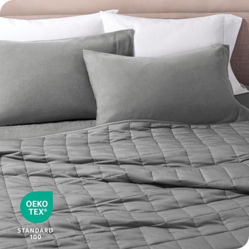 Manta ponderada Bare Home 100% algodon natural con cuentas de vidrio no toxicas 80"x87" 25 libras, Gris Claro - Imagen 5