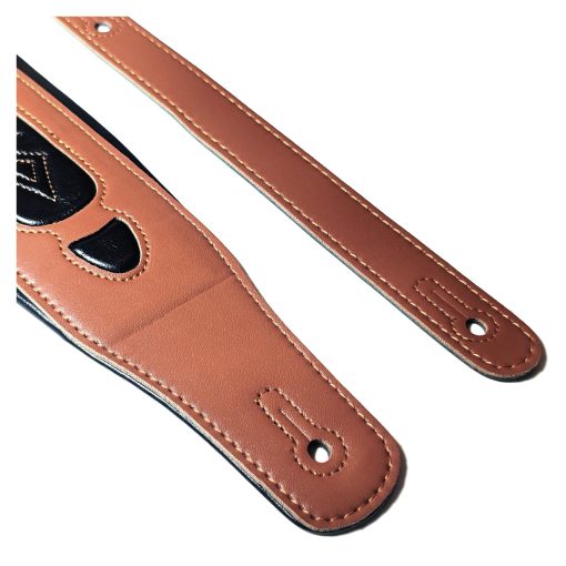 Correa de guitarra GeekPromise de grabado en relieve con aberturas, mas ancha y transpirable de cuero, adecuada para bajo electrico y guitarra tradicional (marron) - Imagen 4