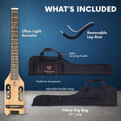 Guitarra acustica electrica de cuerpo de caoba ultra ligera para viajeros | Guitarra acustica electrica portatil con reposapies desmontable | Guitarra de viaje sin cabeza de escala completa de 24 3/4" | Guitarra de viaje con funda personalizada - Imagen 4