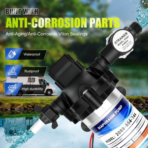 2088-554-144/2088-403-144 Bomba de Agua Dulce,12 VDC,3.5 Galones Por Minuto,45 Psi,Conexion 1/2MNPT,Bomba de Entrega de Agua para Uso en RV o Marina,Sin Ruido,?Incluye Filtros Desmontables! - Imagen 5