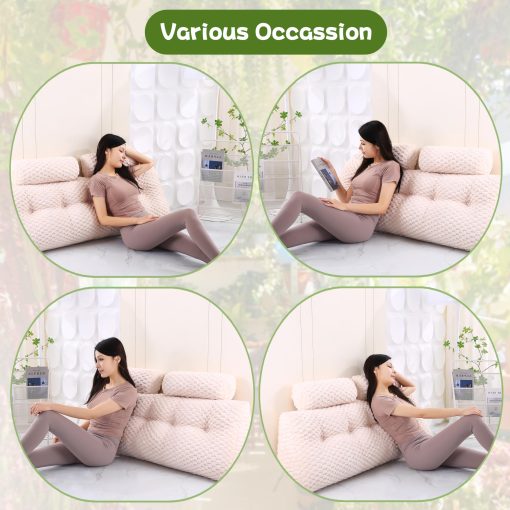 Almohada de cabecera en forma de cuna Ziihome + 2 almohadas de rollo para la cabeza Almohada para la cama Almohada para la computadora portatil Almohada para juegos Almohada para leer para cabecera Gran refuerzo para sentarse en la cama Respaldo posicional - Imagen 6