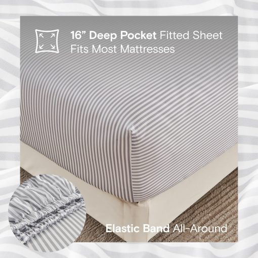 Juego de sabanas SIJO AiryWeight Tencel, 100% Lyocell derivado de Eucalipto, Suaves como la mantequilla, Ganador de Mejores Sabanas Refrescantes 2022 por Architectural Digest - 4 piezas - 2 Fundas de almohada 1 Ajustable 1 Superior (Raya, Queen) - Imagen 4