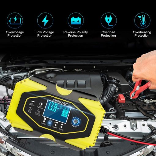 Cargador de bateria y mantenedor de carros Shentec 12V 6A / 24V 3A, Inteligente Display LCD de 7 etapas para Automoviles, Motocicletas, Baterias de Plomo-acido - Imagen 3