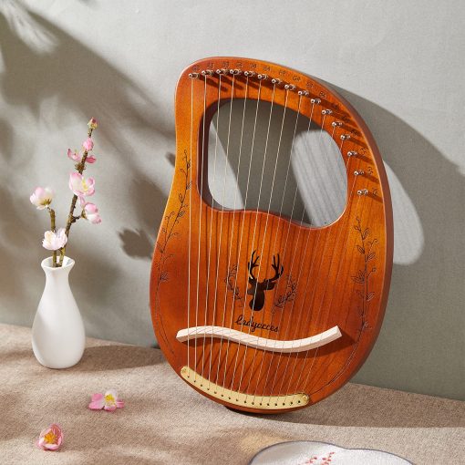 Ladyacces Lira Arpa, 16 Cuerdas de Metal Silla de Hueso Caoba Lira Arpa con Llave de Afinacion, Cuerdas de Repuesto, Puas, Manual y Bolsa de Transporte LC-20