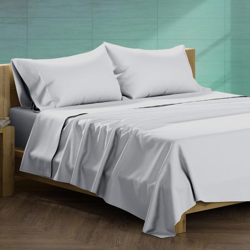 Juego de sabanas de algodon egipcio XOOX Linen tamano King - 1200 hilos 4 piezas Juego de sabanas tamano King algodon egipcio, Sabanas de lujo tamano King, Suaves como la seda, Enfriamiento Bolsillo profundo, Se adapta hasta 19" - Gris claro