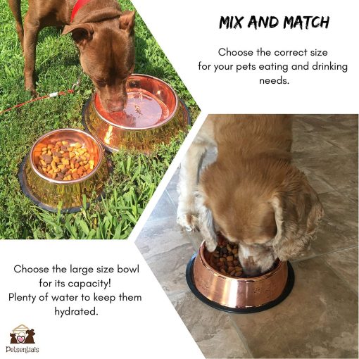 Tazon de Comida Antideslizante Melzon Petsentials para Mascotas, Acero Inoxidable de Grado Premium - Elegante Bronce | Pequeno, 18oz (Paquete de 5) - Imagen 4