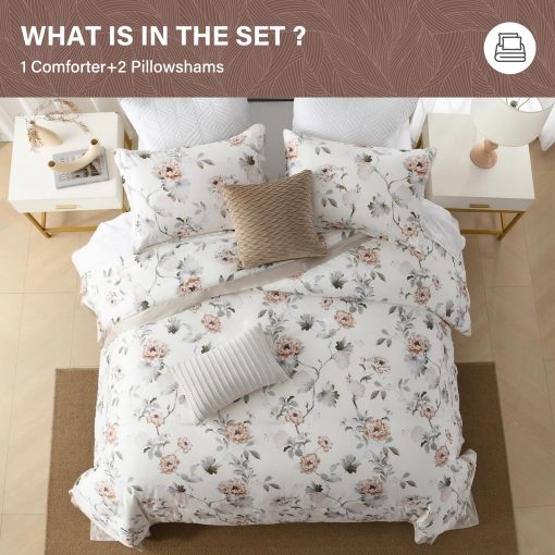 Juego de Edredon SahSahCasa Queen Size, Juego de Edredon Queen, Chic Floral Acolchado, Suave y Lujoso para Todas las Estaciones, Edredon y Alternativa a Plumon, 3 piezas - Imagen 6
